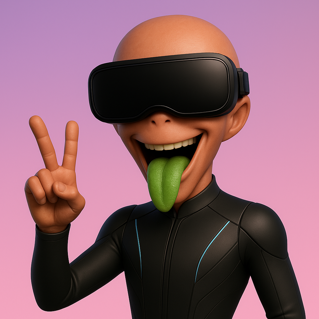 Hervé l'aliène , mascotte incontournable qui prend une pose rigolote pour la photo il tire la langue et fait le signe "peace" avec ces doigts