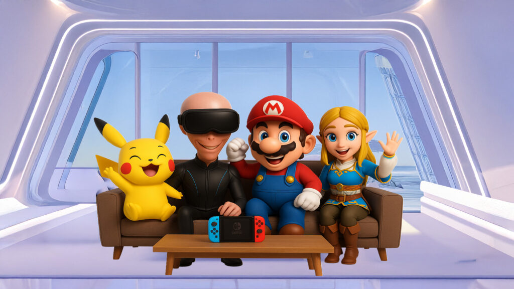 Mascotte Hervé ( l'Aliène ) et les Mascottes Nintendo ( Pikachu, Mario, Zelda )